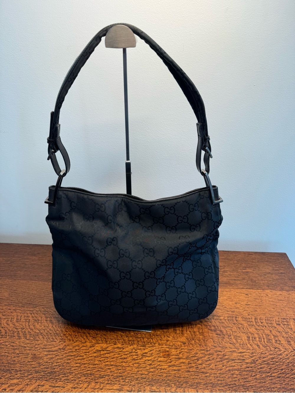 Gucci Black GG Monogram Shoulder Bag w/COA